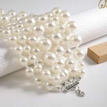 1 Pc Vintage Glamorous Multi-Layer Faux Pearl Necklace, Suitable For Women Evening Party, Wedding Or Gift