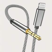 1 pieza Cable auxiliar para auto de tipo Nylon trenzado de Type-C/Lightning a 3.5mm, compatible con 16/15/14/13/12/11/XR/XS/iPad, adaptador de auriculares, cable de extensión - Patrón de piel de serpiente - Ver 2