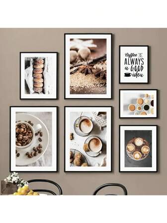 1 件拿铁咖啡文化饼干蛋糕墙壁艺术帆布画北欧海报和印刷品墙壁画适用于客厅俱乐部装饰无框架