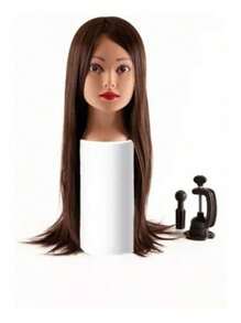 Cabeza maniquí entrenamiento peluquería 80cm, modelo profesional de cabello sintético largo para prácticas de corte, color, peinado y trenzado, material resistente al calor, ideal para escuelas y salones de belleza, accesorio esencial para aprendizaje - 1 - Ver 2