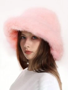 1pc Women Faux Fur Y2K Style Thick Furry Bucket Hat, Suitable For Extremely Cold Days, Outdoor Snow Activity, Daily Wear, Warm In Winter