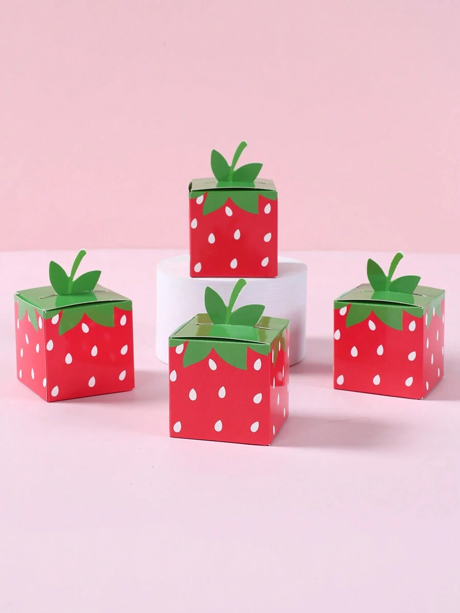 24pcs Sweet Strawberry Print Mini-Size Paper Gift Box, Red Cute Gift Packing Box Holiday Happy Birthday Party Decor Valentine's Day - Multicolor - View 1