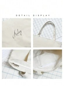 1 件新款女士帆布包单肩包学生托特包大容量手提帆布包个性名字定制化妆包旅行配件夏季出游用品 - 彩色 - 查看 5