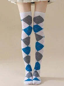 1 Đôi Tất Cao Đến Đầu Gối Phong Cách Mỹ, Tất Hình Kim Cương Co Giãn Cao Cấp, Thoải Mái Và Mềm Mại, Khử Mùi Và Thấm Mồ Hôi, Giữ Ấm Tốt, Thích Hợp Cho Bé Gái Đi Du Lịch, Khiêu Vũ Phối Màu, Màu Sắc Tùy Chọn - Nhiều màu - Xem 11