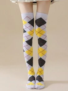 1 Đôi Tất Cao Đến Đầu Gối Phong Cách Mỹ, Tất Hình Kim Cương Co Giãn Cao Cấp, Thoải Mái Và Mềm Mại, Khử Mùi Và Thấm Mồ Hôi, Giữ Ấm Tốt, Thích Hợp Cho Bé Gái Đi Du Lịch, Khiêu Vũ Phối Màu, Màu Sắc Tùy Chọn - Nhiều màu - Xem 8