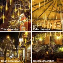 Solar Meteor Shower Rain String Lights, 8 Light Tubes 192LED, Waterproof, Drop Icicle Snow Falling Raindrop Cascading Lights For Tree, Garden Wedding Party Christmas, Thanksgiving And Halloween Decorations, New Year Holiday Gifts Fairy Lights, Solar Outdoor String Lights LED Lights For Valentines Decor - Warm White - View 4