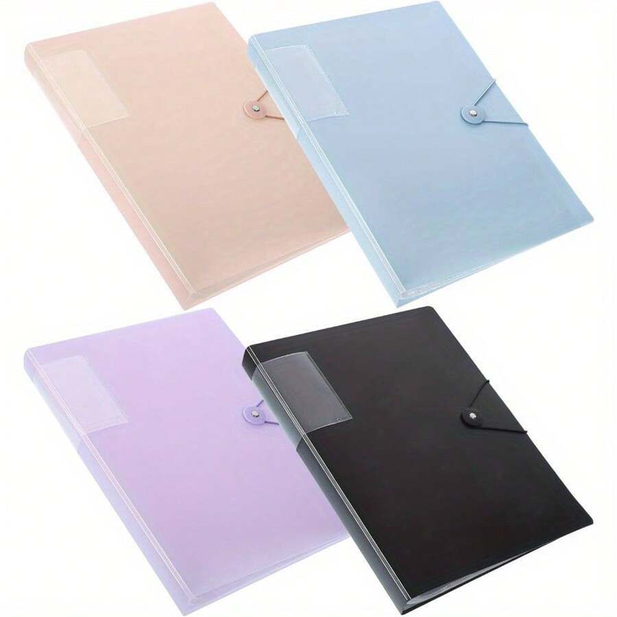 4 Pcs A4 Display Folders, A4 Display Book Folder With Plastic Sleeves And Safety Rope Presentation Folders Document Project Folder For School And Offices - 黑+紫+粉+藍 - 查看 1