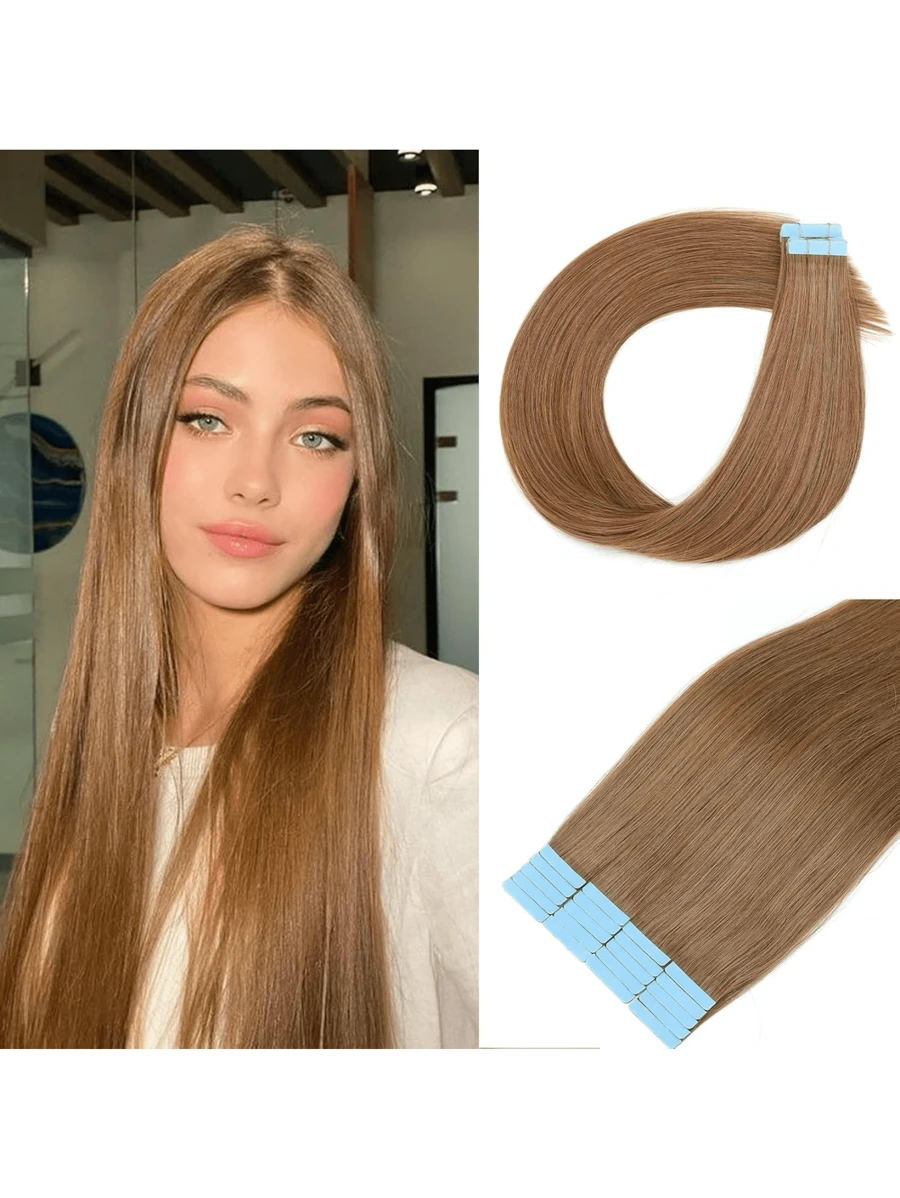 Kercsityn Tape In Human Hair 10-24 Inch Piano Color Hair Extensions Silky Straight Remy Human Hair Seamless Skin Weft Tape In Hair Extensions 20Pcs