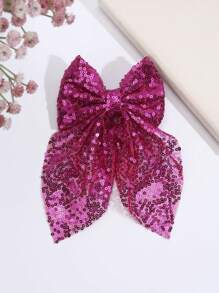 1 件多色亮片网状蝴蝶结发夹，派对和节日时尚发饰，圣诞派对配饰 - 彩色 - 查看 5