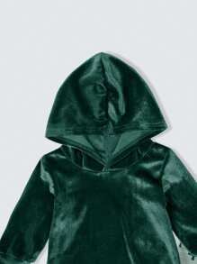 1 套绿色天鹅绒长袖连帽衫和圣诞树印花运动裤套装，秋冬 - 綠色 - 查看 3