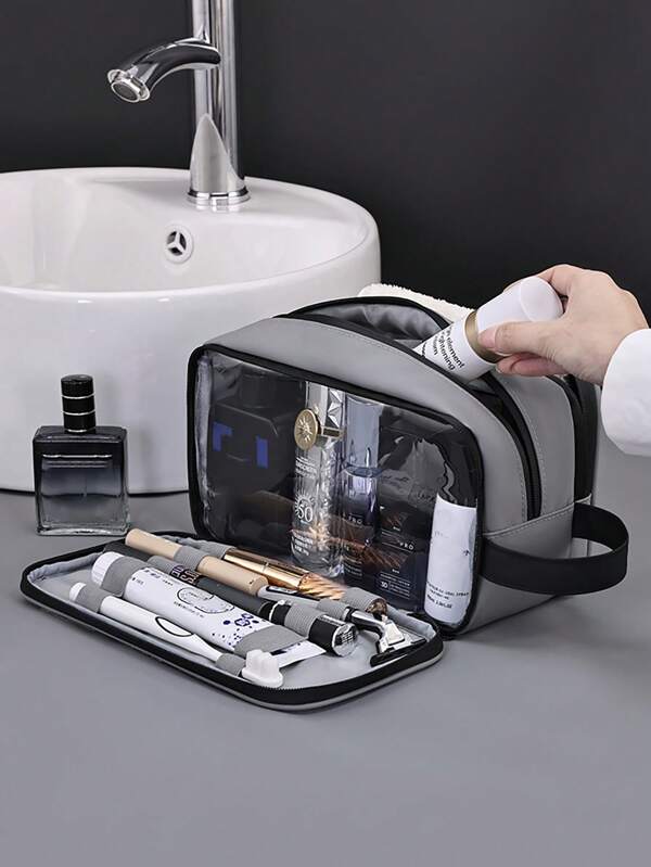 1pc Men's Multifunction Waterproof Travel Grey Three Layer Toiletry Bag Women Makeup Bag - Spacious Shaving Bag With Large Capacity - Ideal For Grooming & Hygiene Essentials, Business Trips & Vacations Toiletry Bags Summer Travel Essentials For Beach Vacation Holiday School Supplies Dorm Essentials Back To School Wash Bag Bathroom Beach Bag Holiday Essentials Travel Essentials Ladies