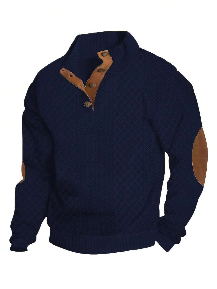 Men's Jacquard Knit Long Sleeve Top, Autumn/Winter Minimalist Stand Collar Undershirt, Solid Color Pullover T-Shirt, Men's Long Sleeve T-Shirt, Holiday Gift For Boyfriend