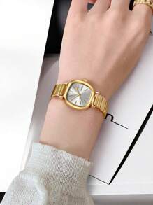 1 pieza Reloj de cuarzo vintage con correa de acero inoxidable para mujer, versátil para uso diario