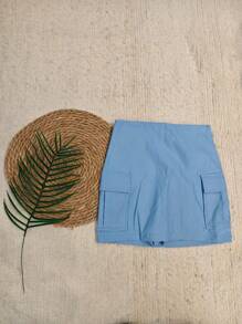 SHIEN Short Skirt Bengaline Fabric - Màu xanh nhạt - Xem 1