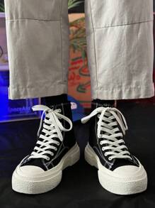 SLnU3 Couple's Casual Sports Sneakers, Skateboarding Shoes, New High-Top Canvas Shoes, Black, Plus Size For Women - Black - View 5