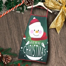 1 件带领带的圣诞主题围裙，经典圣诞老人设计 - 适合家庭厨房、餐厅工作人员、节日派对装饰围裙 - 紅色 - 查看 21