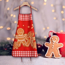 1 件带领带的圣诞主题围裙，经典圣诞老人设计 - 适合家庭厨房、餐厅工作人员、节日派对装饰围裙 - 紅色 - 查看 20