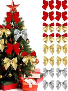 12 件迷你蝴蝶结装饰小巧 DIY 蝴蝶结装饰配件适合作为圣诞树礼物的装饰道具和新年家庭派对装饰 - 彩色 - 查看 2