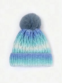 1 件儿童彩虹渐变柔软弹性舒适保暖毛绒内衬针织帽，适合冬季男孩和女孩 - 藍色 - 查看 1