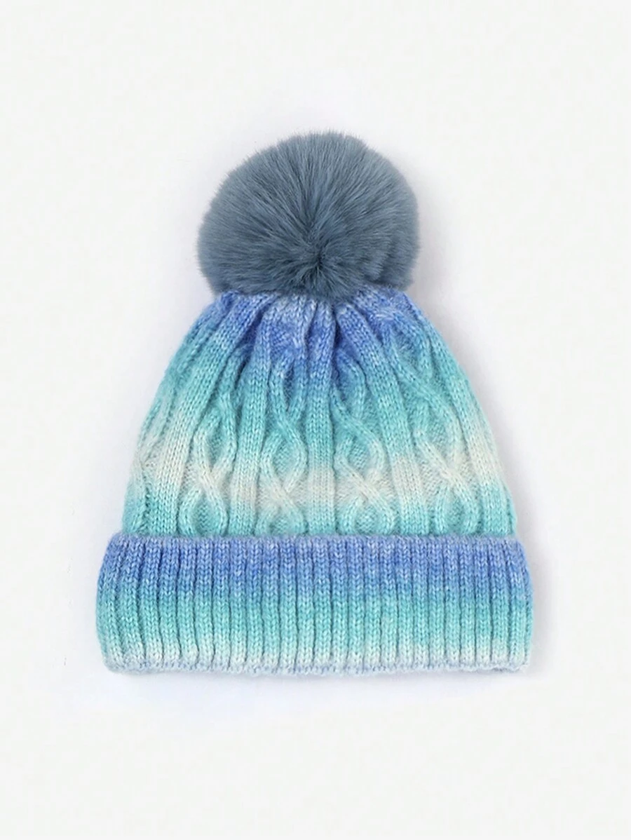 1 件儿童彩虹渐变柔软弹性舒适保暖毛绒内衬针织帽，适合冬季男孩和女孩 - 藍色 - 查看 1
