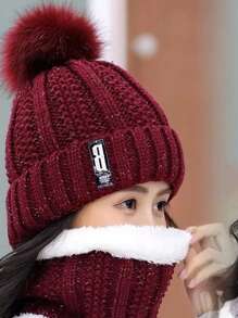 2件套女士冬季骑行围巾和帽子，温暖针织羊毛帽，加厚防风围巾和帽子，保暖防寒针织帽 - B款帽子圍脖 - 查看 3
