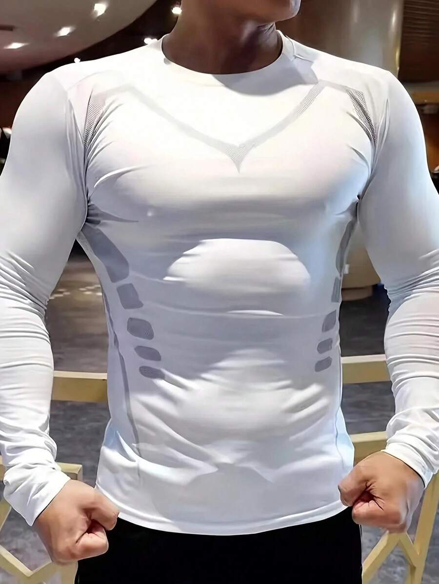 High Elastic Fitness Compression Shirts Boyfriend Style Men Long/Short Sleeve Breathable Tight Sport T-Shirt For Running, Gym, Basketball White Spring Sports - White - View 1