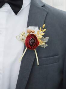 Bộ 6 chiếc hoa hồng xinh đẹp với lá vàng và trâm cài hạt vàng nhỏ, thích hợp cho đám cưới, tiệc tùng, dạ tiệc, kỷ niệm - A - Xem 5
