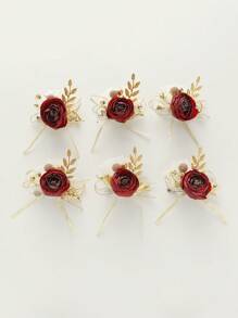 Bộ 6 chiếc hoa hồng xinh đẹp với lá vàng và trâm cài hạt vàng nhỏ, thích hợp cho đám cưới, tiệc tùng, dạ tiệc, kỷ niệm - A - Xem 4
