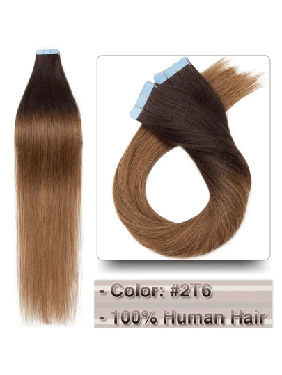 10-24 Inch Piano Color Human Hair Extensions, Silky Straight Remy Human Hair, Seamless Invisible Weft, 20pcs/Set