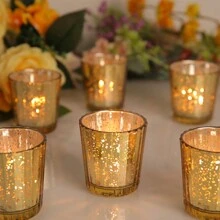 6 stuks geribbelde gouden votiefkaarshouders voor bruiloftsdecoraties, kwikglazen theelichthouder, gouden kaarsenhouders voor tafeldecoraties, Moederdagfeesttafeldecoraties, paasdecoratie