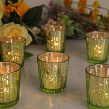 6 stuks geribbelde gouden votiefkaarshouders voor bruiloftsdecoraties, kwikglazen theelichthouder, gouden kaarsenhouders voor tafeldecoraties, Moederdagfeesttafeldecoraties, paasdecoratie