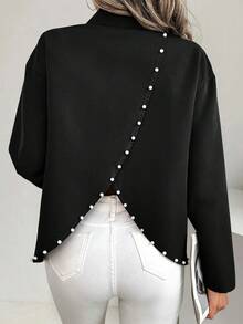 Áo cánh dài tay trang trí ngọc trai bất đối xứng cho nữ - màu đen - Xem 2