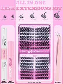 Sanishi 睫毛夹套装 208 件 DIY 睫毛夹套装，带睫毛粘合剂和密封件、睫毛卸妆器、睫毛镊子延长套装左/右猫眼睫毛夹，自然美 - 黑色 - 查看 2
