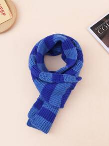 1pc Kids' Knit Solid Color Vertical Stripe Warm Neck Scarf, Unisex, Autumn/Winter