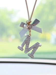 1pc White Ceramic Bow-Knot & Letter Shaped Car Hanging Decor