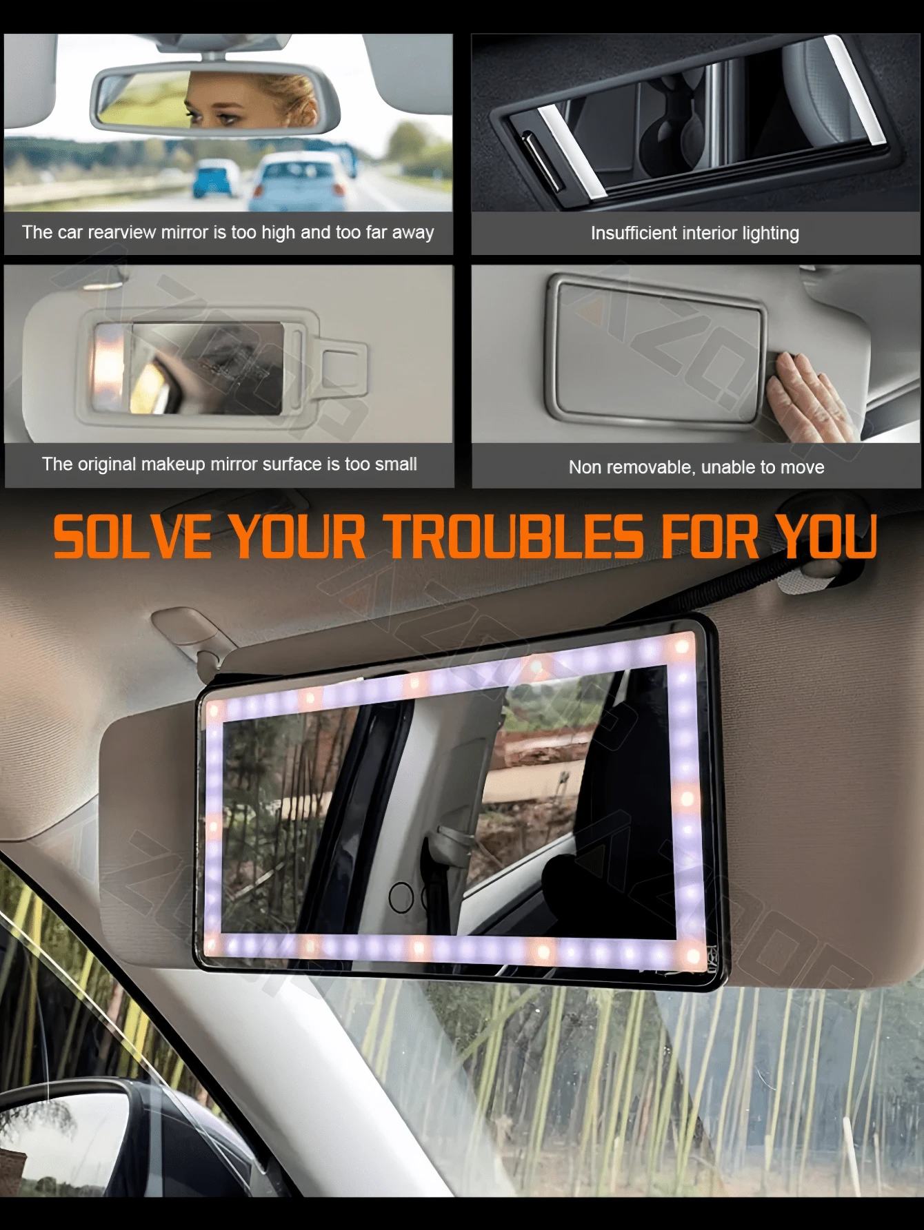 Car Sun Visor Vanity Mirror, Rechargeable Led Light Car Visor Mirror