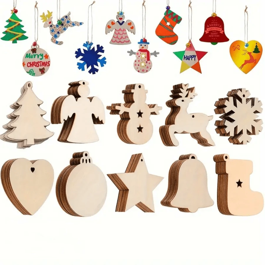 5/10/12pcs Wooden Crafts To Paint Tree Hanging Ornaments Unfinished Wood Cutouts Decoration DIY Crafts (Wooden Tree Cutouts) Best Gifts Birthday