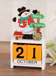 1pc Wooden Creative Christmas Cartoon Desktop Decor Gift Box Packaging Perpetual Calendar, Halloween, Halloween Decoration