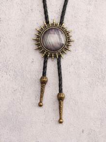 1 件太阳吊坠项链，复古哥特式合金树脂镶嵌长链配饰，圣诞节和生日的精神礼物 - 合金 - 查看 2
