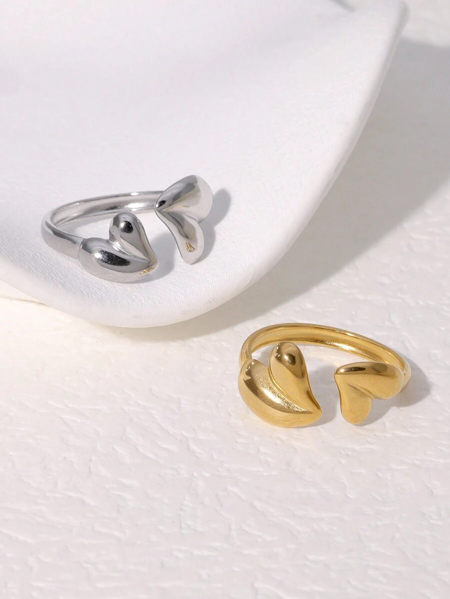 1pc Elegant Minimalist Stainless Steel Heart Open Ring, Suitable For Women For Daily Wear And Gatherings - Open Ring - View 1