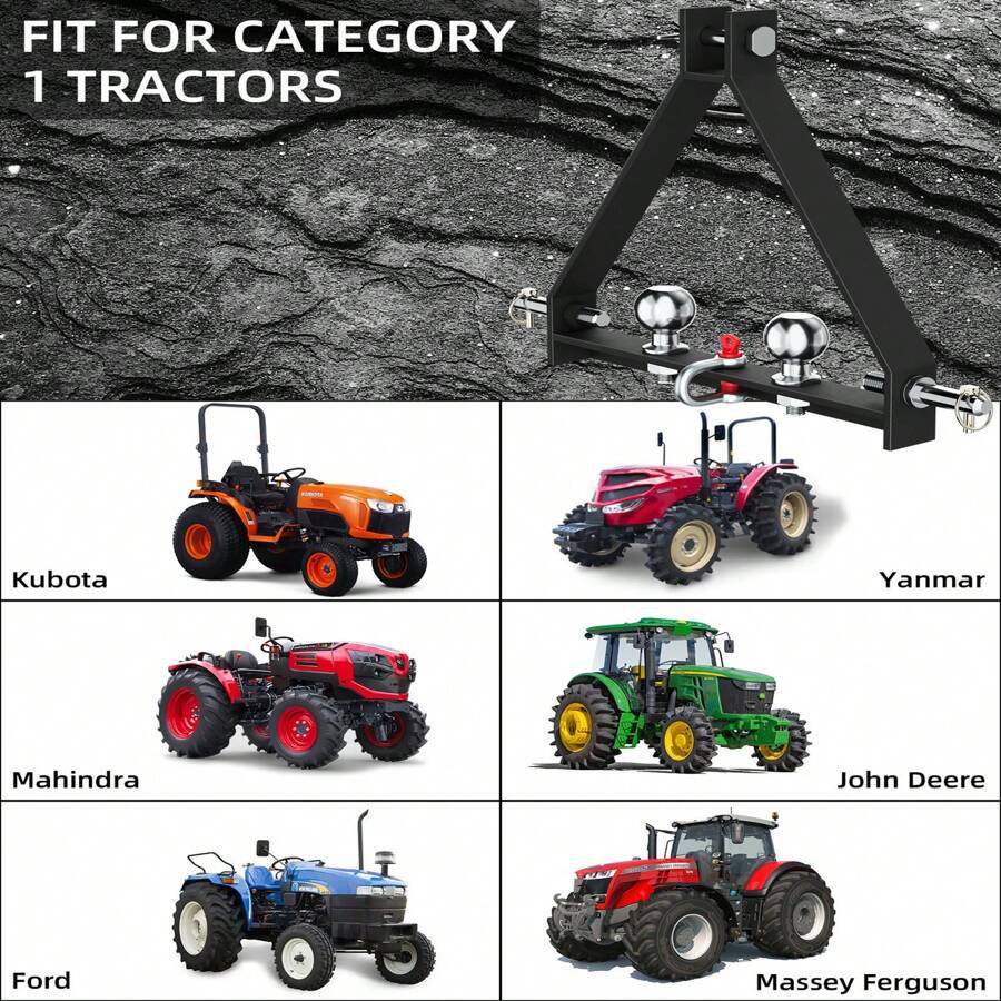 3 Point Hitch Receiver With 2" Trailer Hitch Balls, Category 1