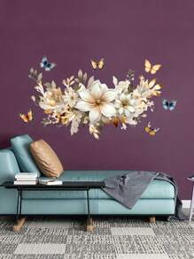 一套创意墙贴，带有花朵和蝴蝶图案的自粘墙贴，卧室门厅客厅门廊家居装饰墙贴，可移除墙贴，墙面装饰贴纸，贴纸，墙贴花，用于家居装饰的乙烯基贴花，春季装饰物品让您的家焕然一新，拉玛装饰贴纸礼物生日毕业 - 彩色 - 查看 5