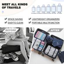 7 件套收纳袋旅行收纳袋套装可折叠压缩行李箱收纳袋防水行李收纳袋带鞋袋和洗衣袋旅行收纳袋衣服行李收纳袋套装邮轮度假海滩度假用品夏季女士旅行必需品女士手提箱内衣袋房间装饰 - 彩色 - 查看 4
