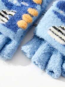 1 Cặp Găng tay nửa ngón đan lật hoạt hình cho trẻ em, Thiết kế khủng long dễ thương, Ấm áp cho bé trai và bé gái vào mùa đông, Thích hợp để viết - 1Pair - Xem 5