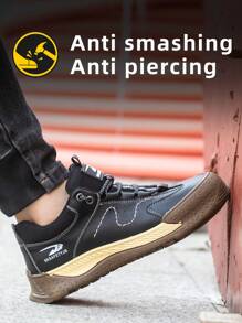 Women's Wide Steel Toe Safety Work Sneakers, Fashionable Sports Shoes, Lightweight Air Cushioning, Comfortable And Durable, Slip-Resistant And Breathable - Black - View 9