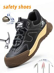 Women's Wide Steel Toe Safety Work Sneakers, Fashionable Sports Shoes, Lightweight Air Cushioning, Comfortable And Durable, Slip-Resistant And Breathable - Black - View 2