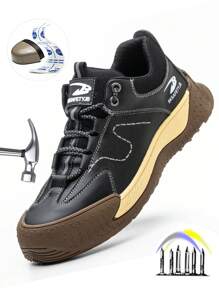 Women's Wide Steel Toe Safety Work Sneakers, Fashionable Sports Shoes, Lightweight Air Cushioning, Comfortable And Durable, Slip-Resistant And Breathable - Black - View 3