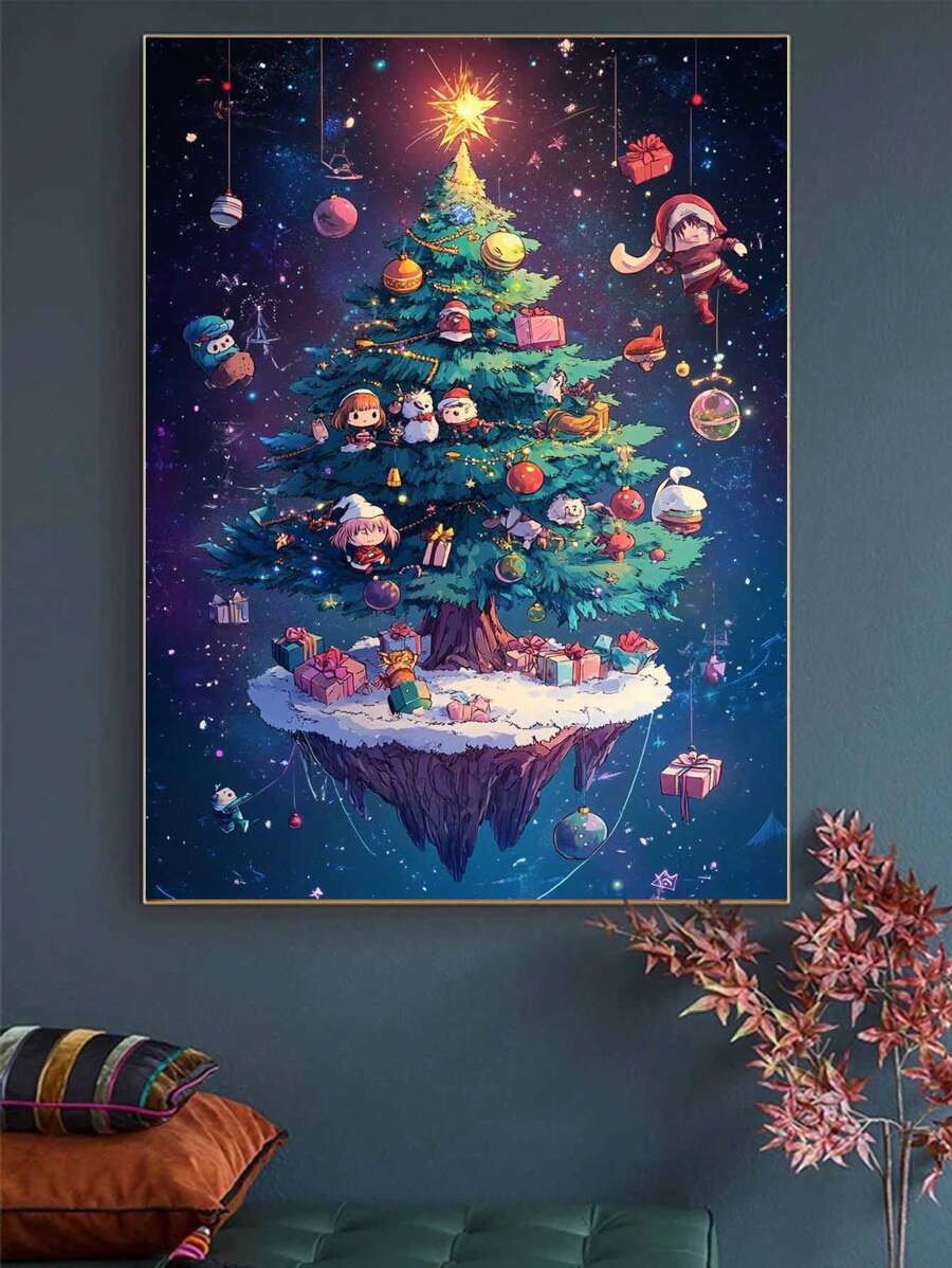 Bộ tranh khảm kim cương 5D DIY, Bộ tranh kim cương trang trí cây thông Noel hình ông già Noel dùng để trang trí tường nhà - Nhiều màu - Xem 1