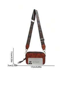 迷你高端压花方形单肩包，时尚有型，可单肩斜挎，可放相机，宽肩带 - 棕色 - 查看 7