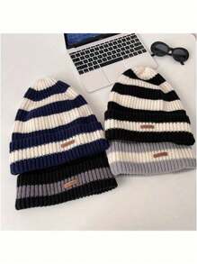 Women's And Men's Striped Beanie, Autumn/Winter Warmth And Lightweight Hatwinter Hat Fall Outfit - A - View 7